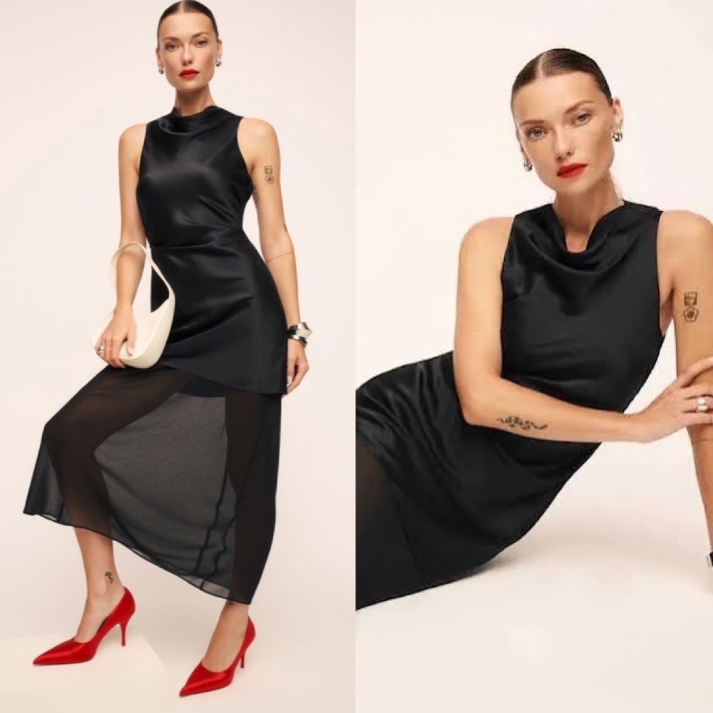 New Reformation Logan Black Silk Dress Elegant Event Party Quiet Luxury Oldmoney
